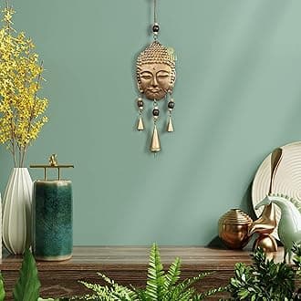 DULI Metal Windchime Wall Hanging, Feng Shui, Wall Art, Wall Decor, PositiveVibes, Rustic Wall Hangings, Wall Art, Diwali Decor, Home Decor Hanging Bells (MetalWallHanging-WoodenBeadBuddha)