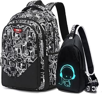 Asge Large Nylon Backpacks for Boys & Girls, Waterproof Satchel with Print, School Bags for 8-16 Years