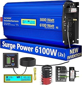 3000 Watt Pure Sine Wave Power Inverter 3000W 12V to 110V 120V AC, 6100W Surge Peak Power for 2 Seconds, UL Fuses, Compatible with Lithium Battery, Car Off-Grid Solar RV Truck Vehicle VOLTWORKS