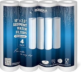 Ronaqua 20 Micron Sediment Water Filter Cartridge 10"x2.5", NSF Certified, 4-Layer Filtration for any 10-inch RO Units & Whole House Systems, Compatible with Culligan P5, AP110, WHKF-GD05, 4 Pack