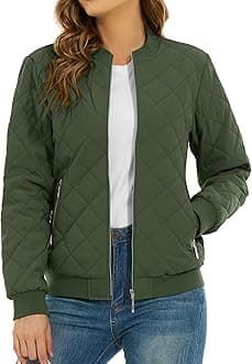 Women's Diamond Quilted Jackets Full Zip Winter Bomber Jacket Padded Coats Casual Warm Jacket with Pockets
