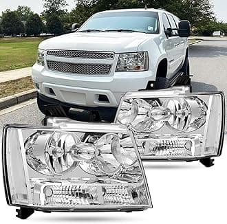 2pcs Headlights Assembly Set For 2007-2014 Chevy Tahoe Suburban 1500 2500/2007-2013 Chevy Avalanche LS LT LTZ Replacement Headlamp Chrome Housing Clear Reflector and Lens GM2503263 GM2502263
