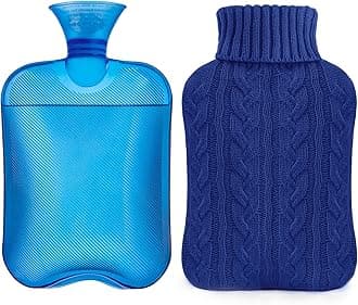 samply Hot Water Bottle with Knitted Cover, 2L Hot Water Bag for Hot and Cold Compress, Hand Feet Warmer, Ideal for Menstrual Cramps, Neck and Shoulder Pain Relief,Navy