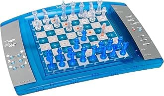 Lexibook ChessLight®, Electronic Chess Game with Touch-Sensitive Keyboard and Light and Sound Effects, 32 Pieces, 64 Levels of Difficulty, Battery or Plug, Blue/Grey, LCG3000