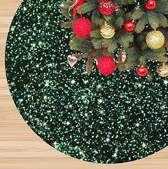 Green Black Christmas Tree Skirt 36 Inch Shiny Round Xmas Tree Skirt Soft Velour Christmas Tree Skirts Christmas Decorations for Halloween New Year Mermaid Tree Base Embroidery Christmas Tree Mat.