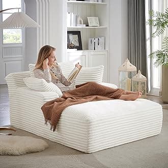 Oversized Chaise Lounge Chair Indoor,50"W Upholstered Corduroy Couch with 3 Pillows,Comfy Fluffy Cloud Couch,Modern Deep Seat Sofa,Single Sleeper Sofa Chair for Livingroom,Bedroom,No Assembly(White)