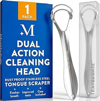 Metal Tongue Scraper, Reduce Bad Breath in Seconds, Stainless Steel Tongue Cleaners for Adults, Metal Tounge Scrubber, Tongue Scraper Cleaner for Fresh Breath Tongue Brush (One Pack)