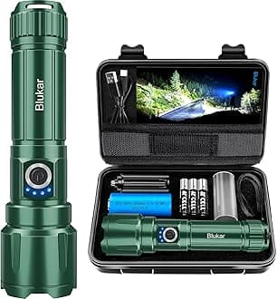 Blukar LED Torch, 500000 Lumens Super Bright Torches Led - Adjustable Focus, 5000 mAh, IP67 Waterproof, Powerful Long Lasting Handheld Flashlight for Power Cuts, Camping, Emergency-Midnight Green