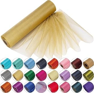 Trimming Shop 25M X 29Cm Snow Sheer Organza Rolls Gold with Glitter Fabric - Perfect As Christmas, Wedding Or Party Decorations