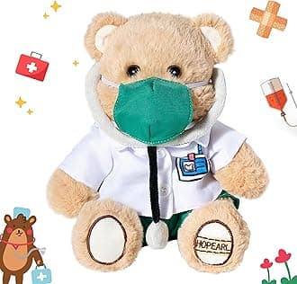 Hopearl Professional Dr. Bear Stuffed Animal Toy with Detachable Doctor Suit Uniform, White Coat, Stethoscope and Mask, Medical Plush Toy Bear Gifts for Kids Boys Girls, 10''