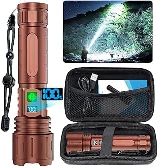 Flashlights 20000 High Lumens Rechargeable - 1500 Meters Long Beam Super Bright LED Flash Light with Power Display & IPX5 Waterproof for Camping, 20H Runtime,5 Modes,Zoomable Handheld Flashlight-Brown
