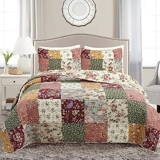 Cozy Line Home Fashions 100% Cotton Authentic Patchwork Quilt Bedding Set, Floral Vintage Antique Chic Reversible Coverlet Bedspread (Harvest, Queen - 3 Piece)