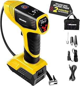 Bullseye Pro Tire Inflator Portable Air Compressor, Car Tire Inflator Portable, Portable Air Pump for Car Tires - 150PSI, 12V DC 1500 mAhs with Tire Pressure Gauge, Rechargeable As Seen On TV(Yellow)