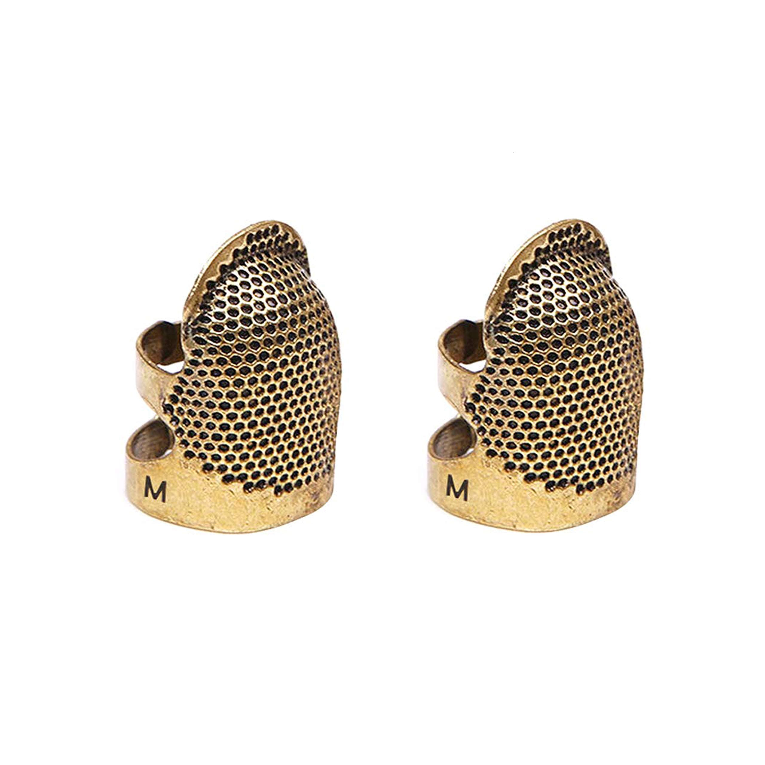 (2pcs)Sewing Thimble Finger Protector, Adjustable Finger Metal Shield Protector Pin Needles Sewing Quilting Craft Accessories DIY Sewing Tools (M)