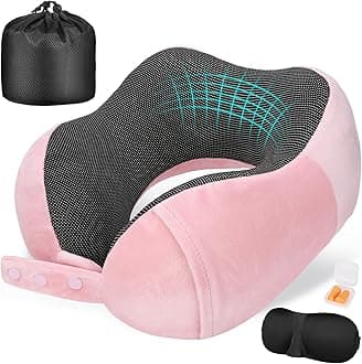 Neck Pillow for Traveling, Travel Pillows for Airplanes,100% Pure Memory Foam Travel Neck Pillow, Adjustable Flight Pillow, Portable Plane Accessories with Eye Mask, Earplugs, Carry Bag