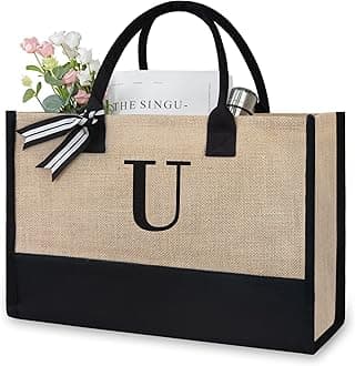 TOPDesignInitial Jute/Canvas Tote Bag, Personalized Present Bag, Suitable for Wedding, Birthday, Beach, Holiday, is a Great Gift for Women, Mom, Teachers, Friends, Bridesmaids