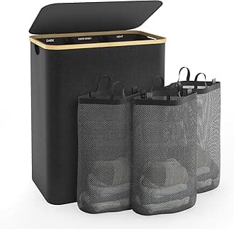 Hampers for Laundry Basket with Lid, 160L Extra Large 3 Section Clothes Divided Organizer for Bedroom, Laundry Room, Dirty Clothing Hamper, Black