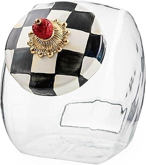 Cookie Jar With Courtly Check Enamel Lid 6" wide, 8" tall,