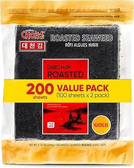 Daechun(Choi's1) Roasted Seaweed, GIM (100+100 Full Sheets), Value Pack, Resealable, Gold Grade, Product of Korea