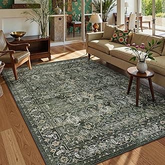 Lahome Washable Rugs 14X18Cm Green Rugs For Living Room, Boho Green Area Rugs For Bedroom, Dining Room Rugs For Undertable, Worn Non Slip Low Pile Rug For Indoor Home Office Nursery (13 * 18cm,)