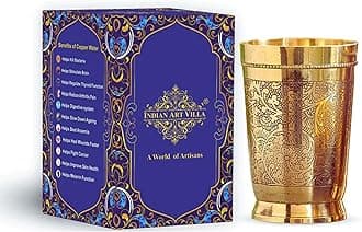 INDIAN ART VILLA Pure Brass Glass Tumbler with Embossed Design, for Drinking Serving Water, Yoga & Ayurveda, Volume-270 ML, 1 Piece