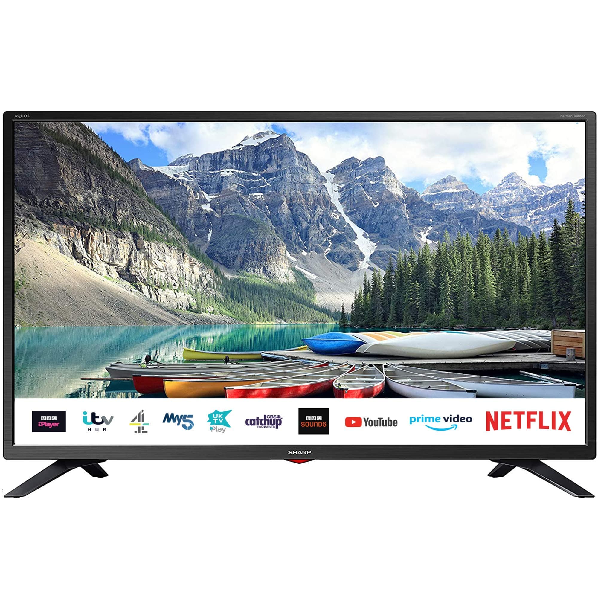 SHARP 1T C32BC3KH2FB 32 Inch Smart TV, HD Ready LED Display with Harman/Kardon Speakers, Dolby Digital Audio Decoder, 3 x HDMI, 2 x USB, Freeview Play and Wireless Streaming - Black,