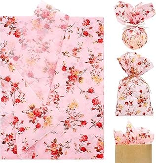 Benvo 20 Sheets Floral Print Tissue Paper 20 inch x 29 inch Decoupage Paper Decorative Tissue Gift Wrapping for DIY Art Craft Spring Wedding Birthday Baby Shower(Style D)