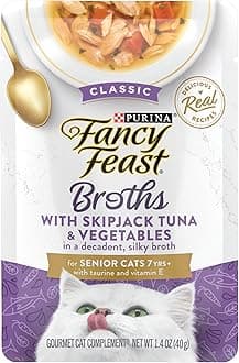 Purina Fancy Feast Lickable Senior Wet Cat Food Broth Topper Classic with Skipjack Tuna and Vegetables - (Pack of 16) 1.4 Oz. Pouches