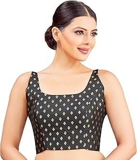 Studio Shringaar Women's Brocade Sleeveless Padded Saree Blouse