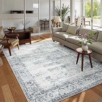 Lahome Margot Vintage 5x7 Washable Grey Rugs for Living Room Bedroom, Soft Dining Room Rugs for Under Table, Non Slip Indoor Throw Carpet for Entryway Kitchen Office (5x7ft,Grey)