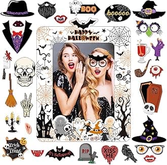 POPOYU Halloween Party Photo Booth,Inflatable Halloween Photo Booth Selfie Frame with 30Pcs Photo Booth Props,Halloween Blow Up Party Props for Kids Adults Halloween Party Games Accessories Decoration