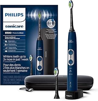 Philips Sonicare ProtectiveClean 6500 Rechargeable Electric Toothbrush, with Pressure Sensor, 3 Cleaning Modes, SmarTimer and QuadPacer, 14-Day Battery Life, Charging Travel Case, Navy Blue, HX6462/07