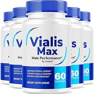(5 Pack) Vialis Max Pills for Men - Official Vialis Max Premium Male Support Formula for Fast Acting Energy, Endurance and Performance, VialisMax Capsules Advanced Formula, 300 Capsules for 5 Months