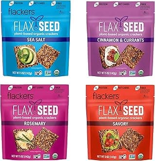 Flackers Organic Variety Pack, Sea Salt, Rosemary, Savory and Cinnamon, Gluten Free, Non-GMO, Vegan, Low Carb snacking, Pack of 4