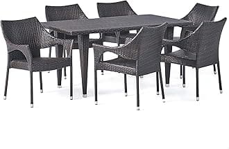 7-Piece Outdoor Dining Set – All-Weather Wicker Patio Dining Table with 6 Stackable Chairs – Durable & Elegant Garden Furniture for Balcony, Terrace, or Backyard (6 Chair 1 Table)
