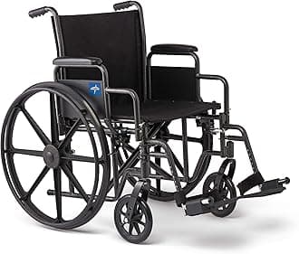 Medline Comfortable Folding Wheelchair with Swing-Back Desk-Length Arms and Swing-Away Footrests, 18”W x 16X”D Seat