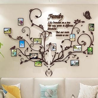 DecorSmart Antlers Family Tree Wall Decor for Living Room, 3D Removable Picture Frame Collage DIY Acrylic Stickers with Deer Head and Quote Family Like Branches on a Tree Wood