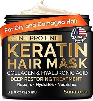 SUNATORIA Keratin Hair Mask - Professional Deep Hair Conditioner - Dry, Split End, Damaged Hair Repair Treatment - Vitamin Complex with Omega 3, 9, Vitamin E Oil - Protein Hair Care