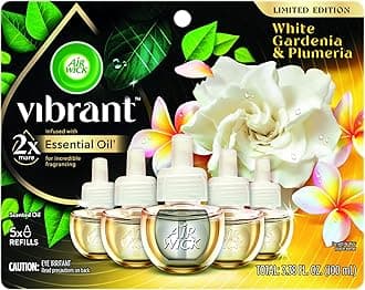 Air Wick Plug In Scented Oil Refills, White Gardenia+Plumeria, Air Fresheners for Home Long Lasting, Room Fresheners,Air Freshener Plug In, Essential Oils, Home Essentials for Small&Large Spaces,5 ct