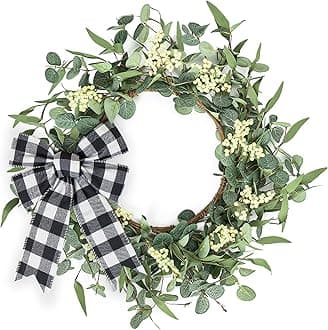 Pinkpum Bow Wreath for Front Door, Porch, Window- Green Decor for Home, Farmhouse - Spring, Summer, Fall, All Seasons