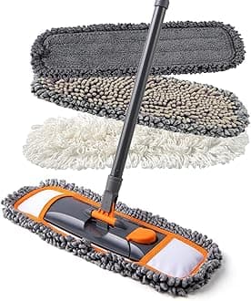 Mops for Floor Cleaning with 3 Different Washable Pads and Extendable 55” Long Handle, Multifunction Dust Mop for Hardwood,Marble,Tile Floor Mopping,Orange