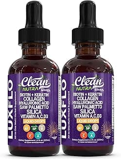 Biotin Liquid Drops Collagen Keratin Hyaluronic Acid Saw Palmetto for Hair Skin and Nails Silica Vitamin A C Vitamin D Bamboo Turmeric Zinc Folate Magnesium Horsetail LuxGlo By Clean Nutra - 2Pack