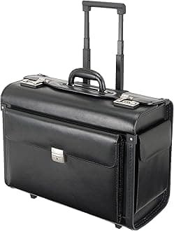 92301 SILVANA - trolley pilot case, wheeled, imitation leather, black