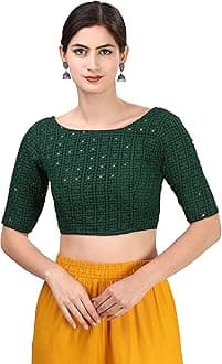 Traditional Cotton Fabric Blouse for Women | Elbow Length Sleeves | Wedding & Festival wear | Comfortable & Trendy Ethnic Wear | Readymade Blouse for Saree & Lehenga