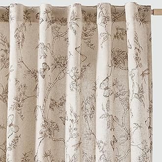 jinchan Floral Linen Curtains for Living Room 96 Inch Length Butterfly Curtains Taupe French Country Farmhouse Flower Patterned Drapes Back Tab Rod Pocket Set 2 Panels