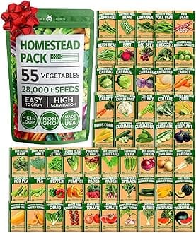 HOME GROWN 55 Vegetable Seeds Pack 28,000+ Non-GMO Heirloom Seeds for Planting Vegetables, Survival Seed Vault, Garden Kit for Spring Fall Winter, Gift for Gardeners