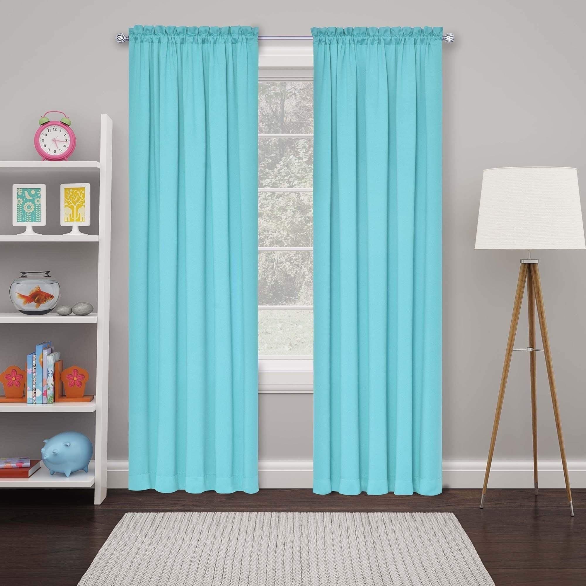 Eclipse Solid Thermapanel Pair, Room Darkening Rod Pocket Curtain, Window Curtain for Bedroom and Living Room, (2 Panels), 52 in Wide x 63 in Long, Turquoise