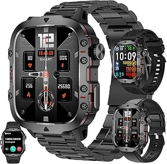 Smart Watches for Men(Answer/Make Call) , 1.96" HD Fitness Tracker Watch with Blood Pressure/Heart Rate Monitor, 3ATM Waterproof Fitness Watch for Men, Smart Watch for Android/iOS Phones (Black)