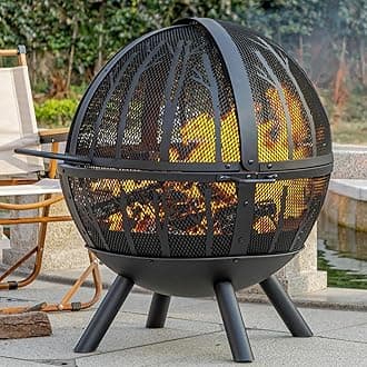 35 Inch Wood Burning Fire Pit with BBQ Grill, Heavy Duty Fire Pits Ball for Outside with Spark Screen & Removable Ash Pan, Outdoor firepit & Fireplace for Bonfire in Garden, Yard