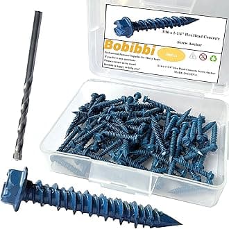 3/16 x 1-1/4" Hex Head Concrete Screw Anchor, for Anchoring to Masonry, Block or Brick (100Pcs)
